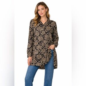 Vintage California Krush Floral Button Front Tunic Blouse Long Sleeve